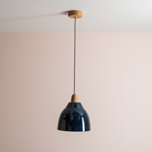 Blue Element Pendant Light in Ceramic and Oak
