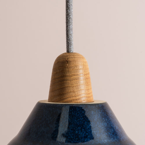 Blue Element Pendant Light in Ceramic and Oak
