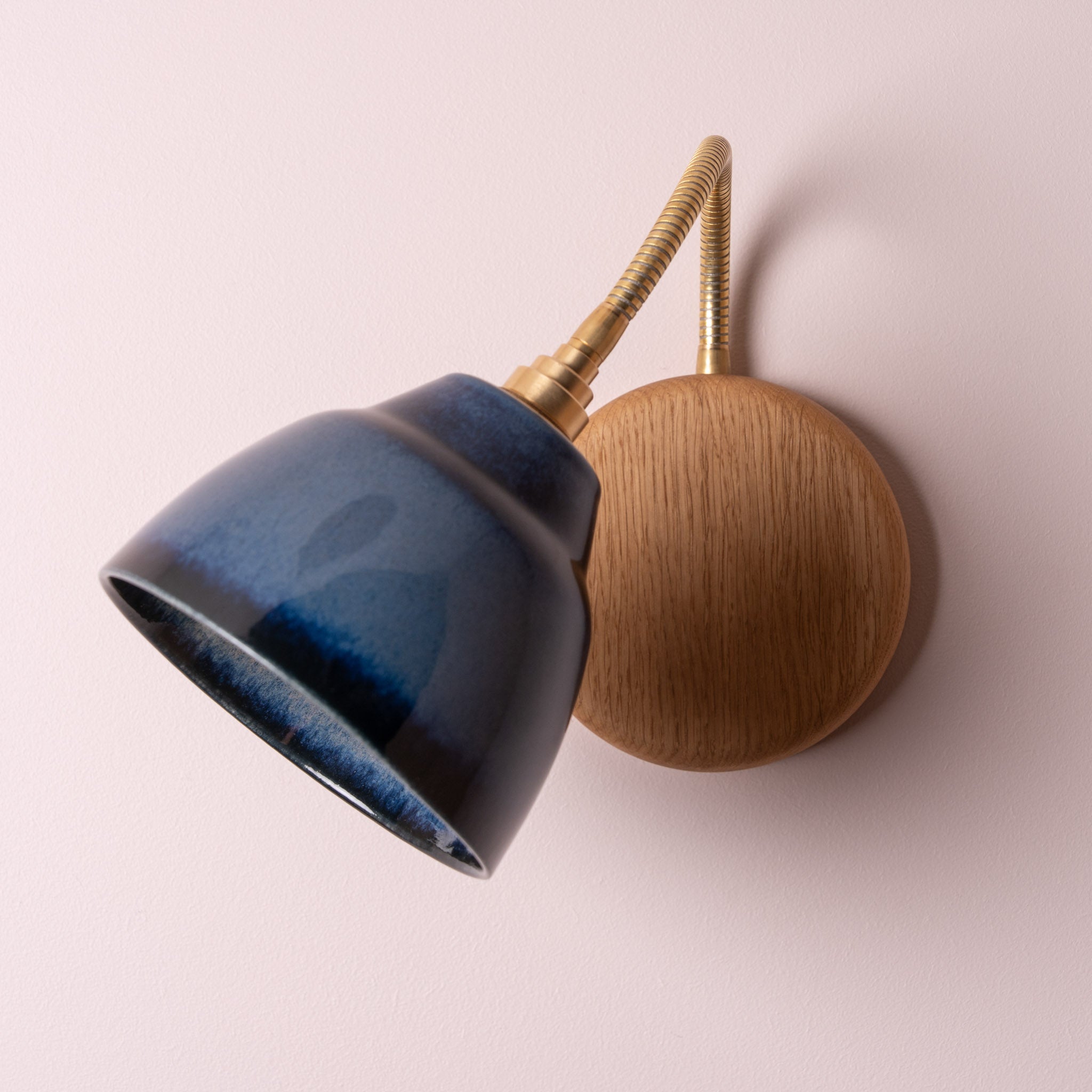 Blue Flex Wall Light in Brass/Nickel, Ceramic and Oak - Small Element