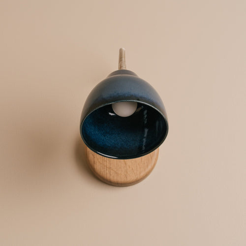 Blue Flex Wall Light in Brass/Nickel, Ceramic and Oak - Small Element