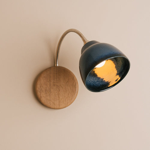 Blue Flex Wall Light in Brass/Nickel, Ceramic and Oak - Small Element