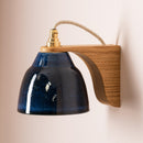 Blue Right-Angle Element Wall Light in Ceramic and Oak