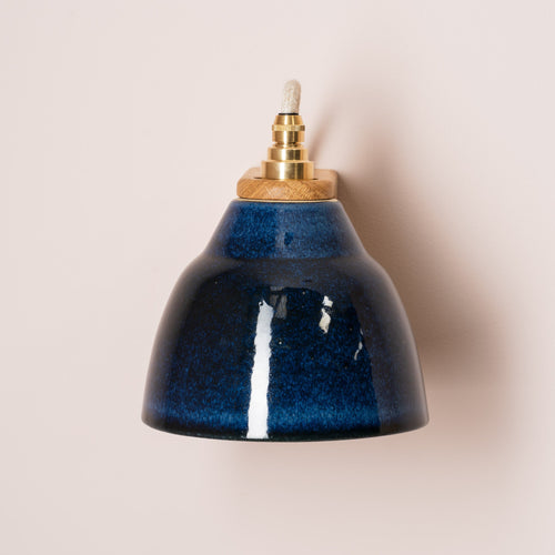Blue Right-Angle Element Wall Light in Ceramic and Oak