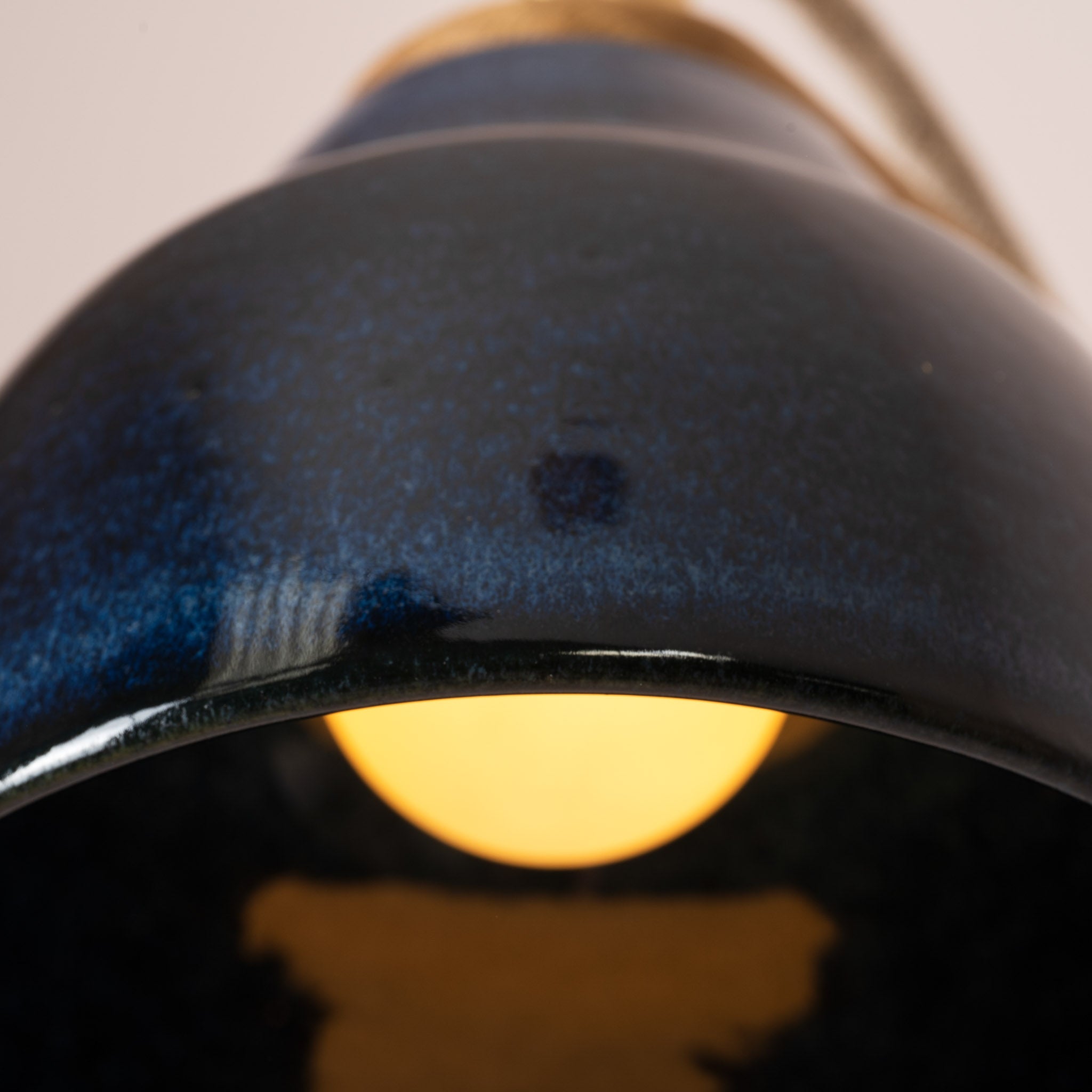 Blue Right-Angle Element Wall Light in Ceramic and Oak