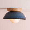 Blue Small Dawn Ceiling Light in Ceramic and Oak