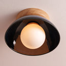 Blue Small Dawn Ceiling Light in Ceramic and Oak