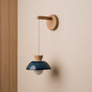 Small Dawn Hanging Wall Light in Ceramic and Oak - Blue