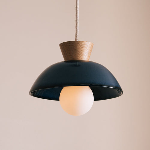 Small Dawn Pendant Light in Ceramic and Oak [OUTLET]