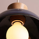 Blue Small Dawn Pendant Light in Ceramic and Oak