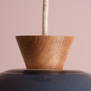Blue Small Dawn Pendant Light in Ceramic and Oak