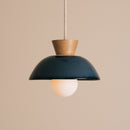 Blue Small Dawn Pendant Light in Ceramic and Oak