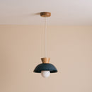 Blue Small Dawn Pendant Light in Ceramic and Oak