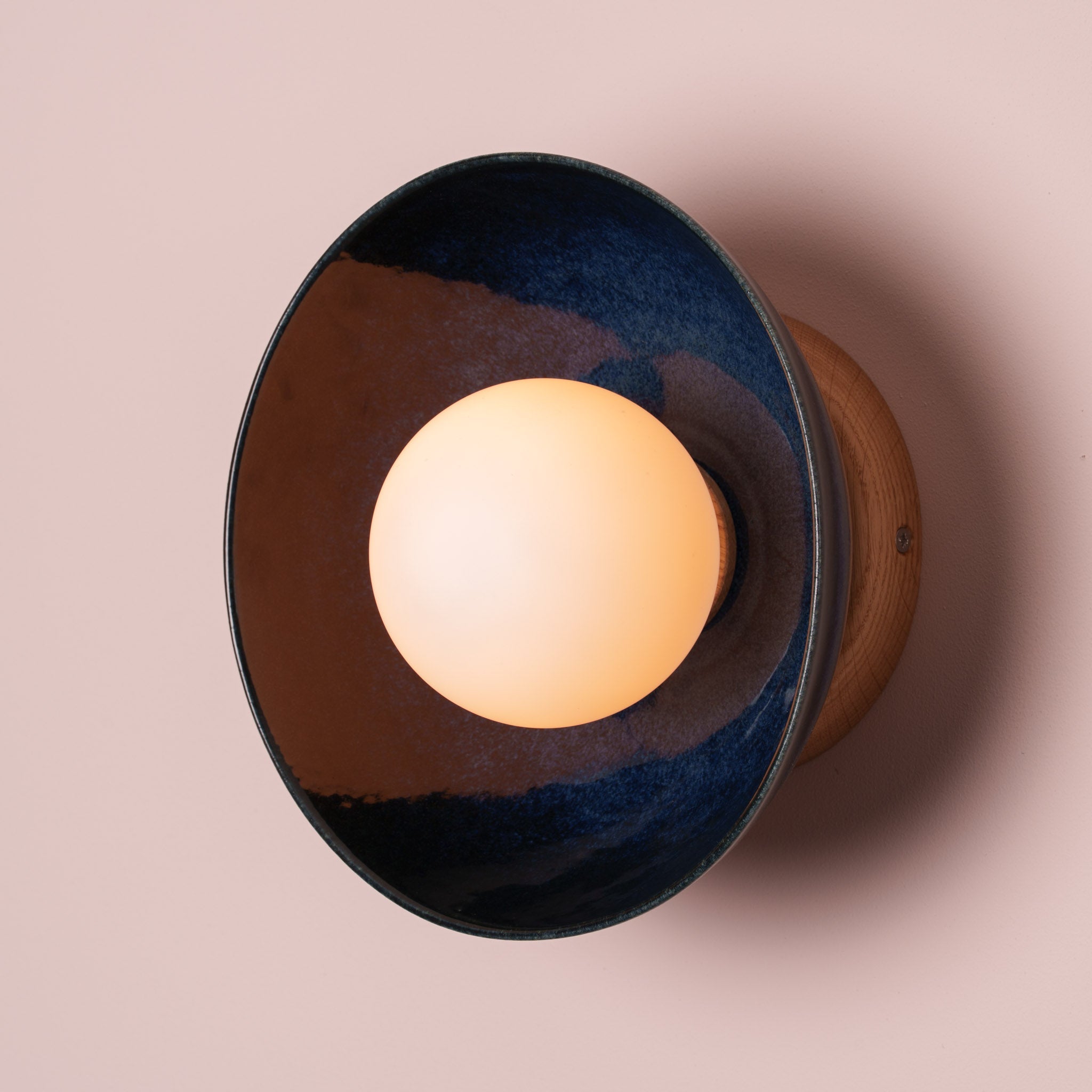 Blue Small Dawn Wall Light in Ceramic and Oak