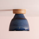 Blue Small Element Flush Mount Ceiling Light in Ceramic and Oak