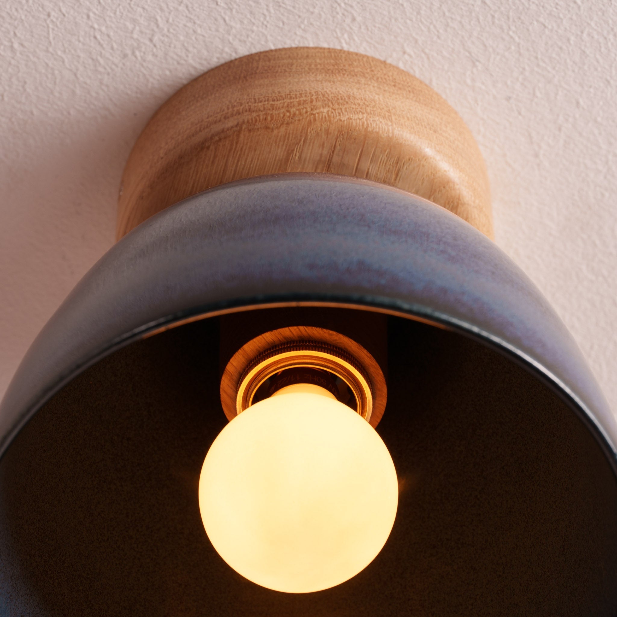 Blue Small Element Flush Mount Ceiling Light in Ceramic and Oak