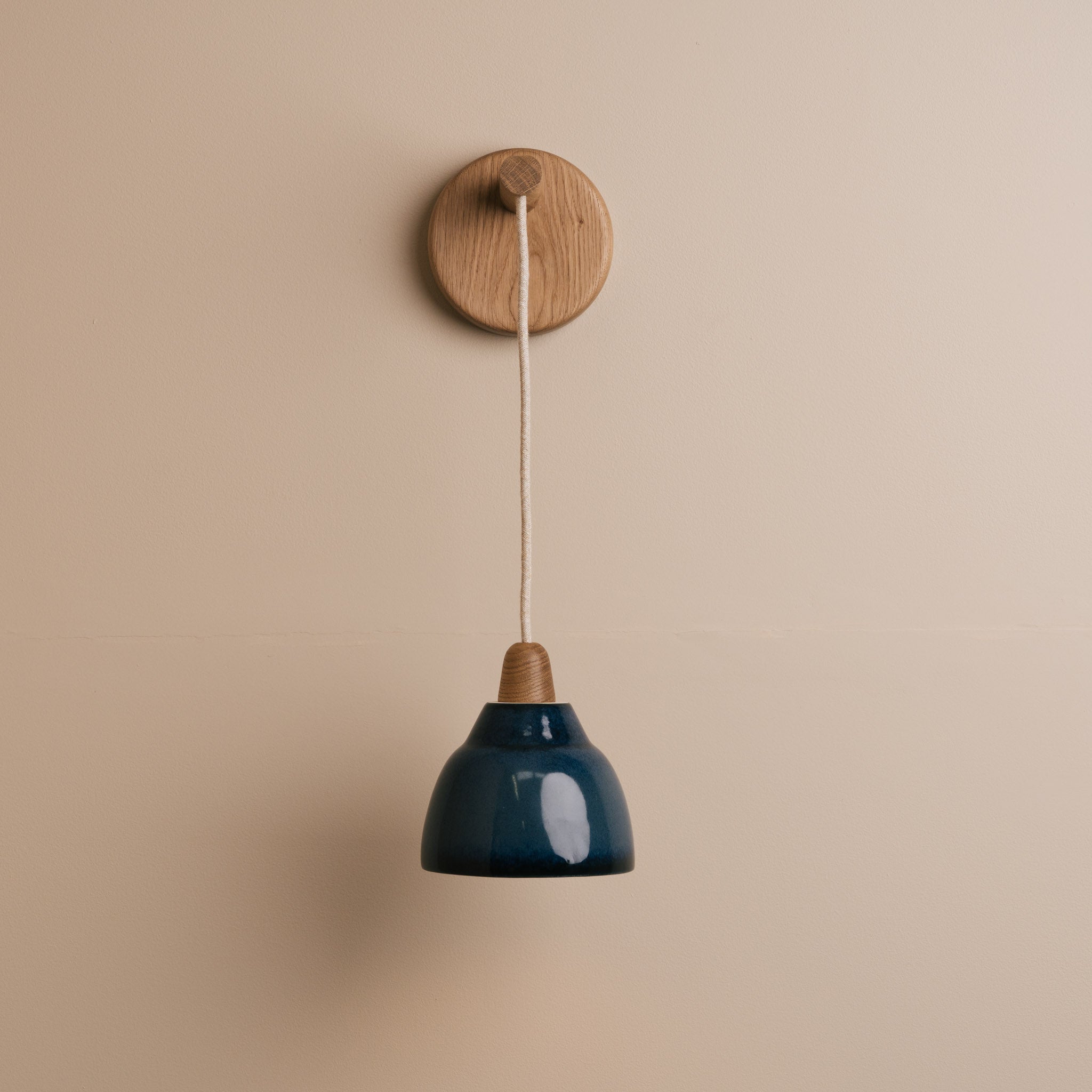 Small Element Hanging Wall Light in Ceramic and Oak - Blue