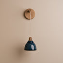 Small Element Hanging Wall Light in Ceramic and Oak - Blue