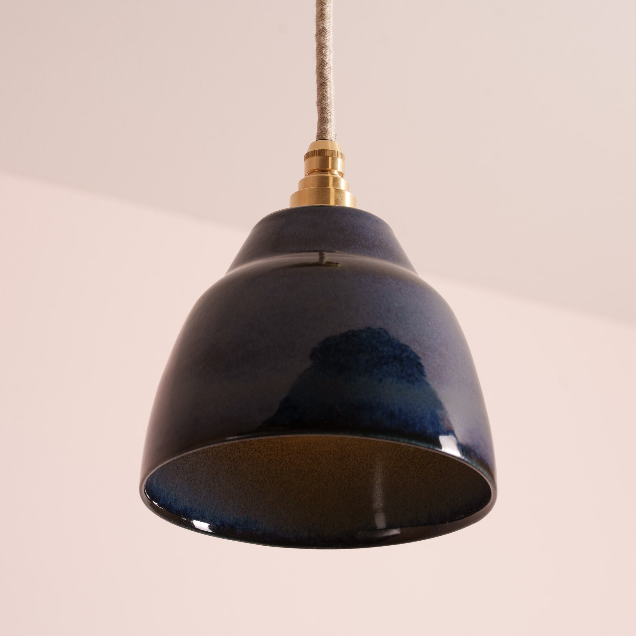 Blue Small Element Pendant Light in Ceramic and Brass/Nickel