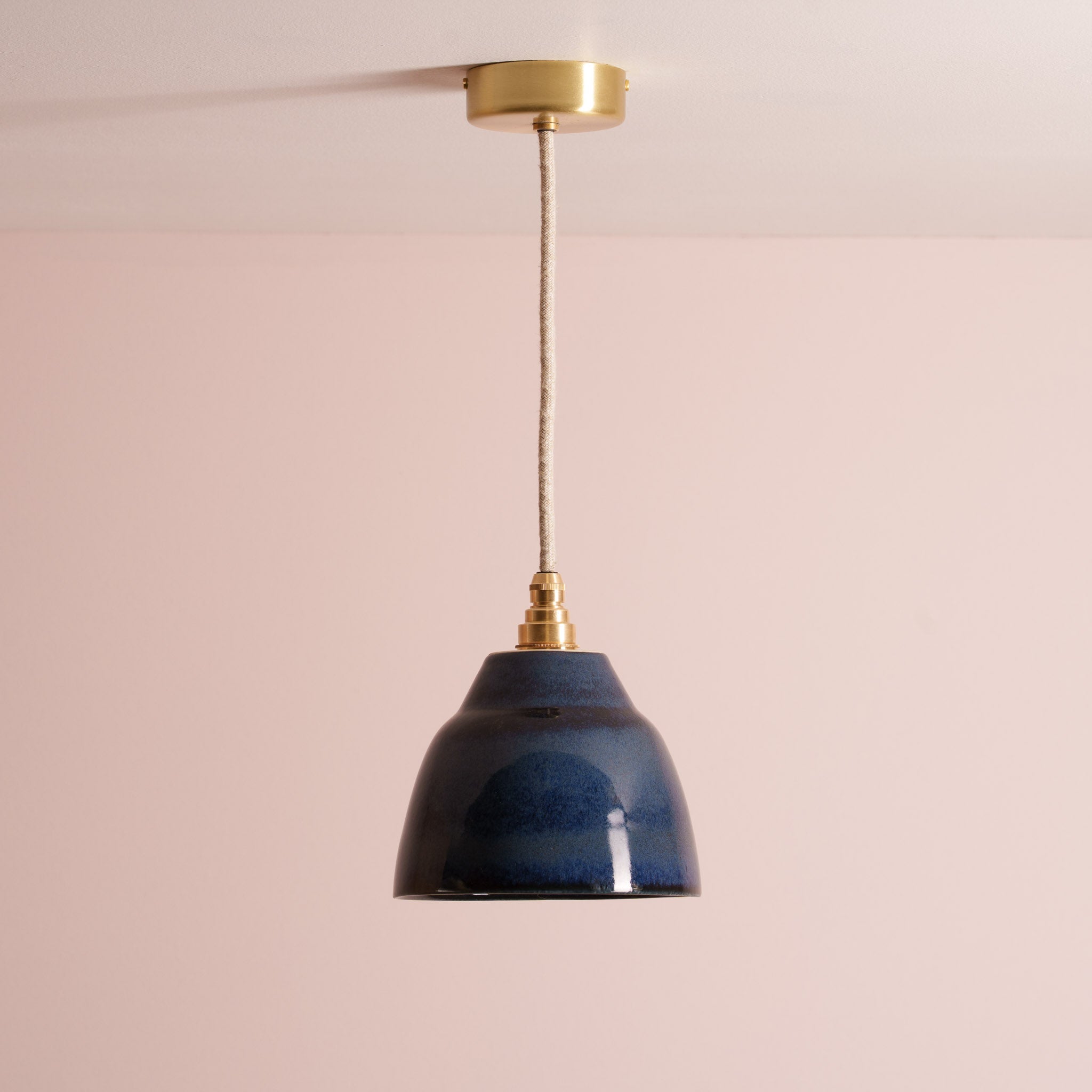 Blue Small Element Pendant Light in Ceramic and Brass/Nickel