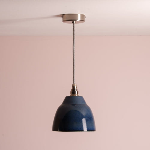 Blue Small Element Pendant Light in Ceramic and Brass/Nickel
