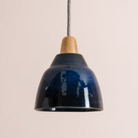 Blue Small Element Pendant Light in Ceramic and Oak