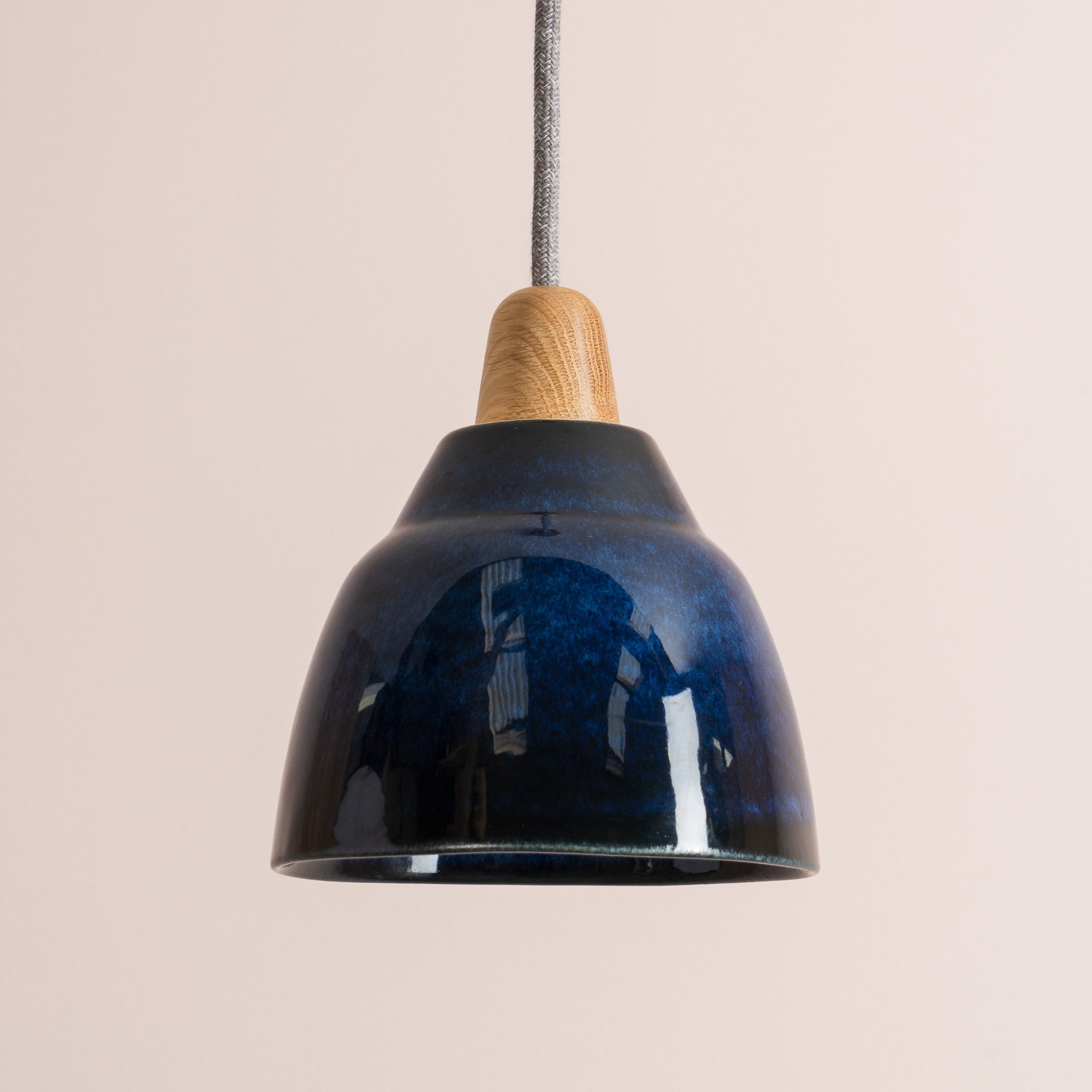 Blue Small Element Pendant Light in Ceramic and Oak
