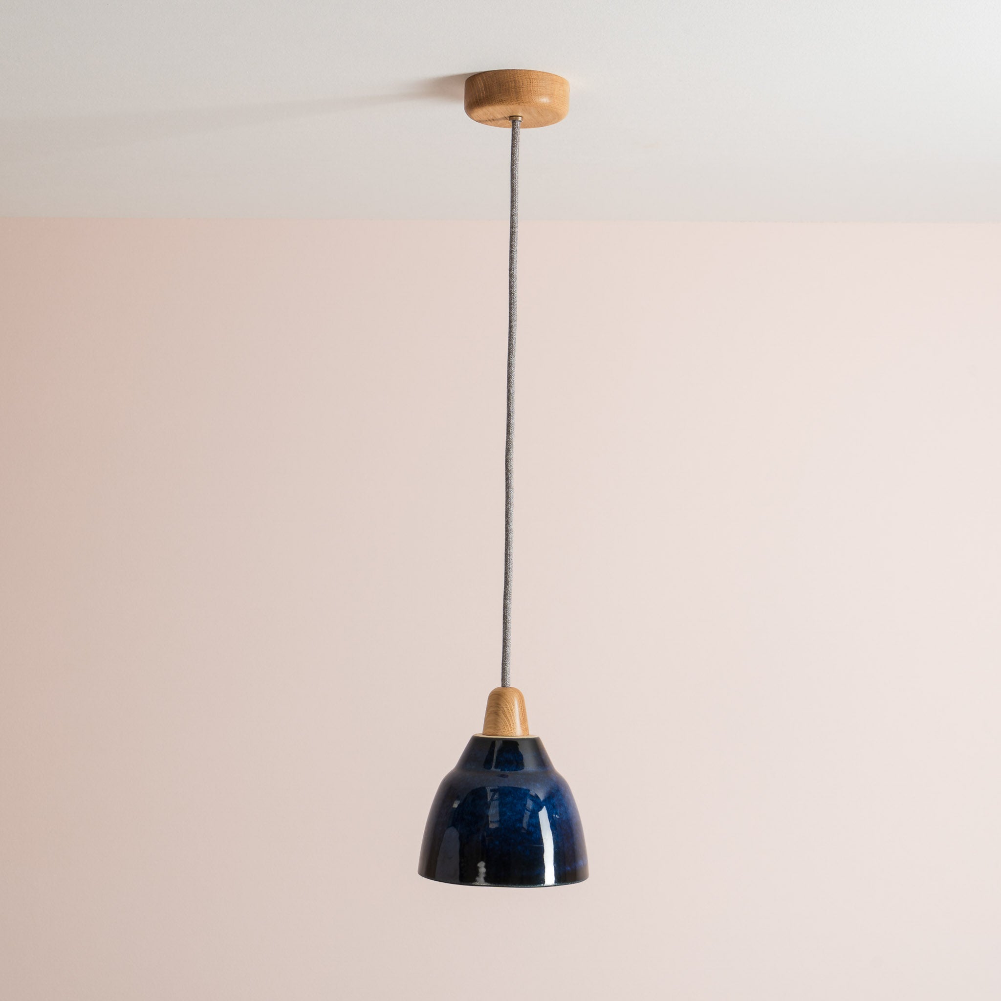 Blue Small Element Pendant Light in Ceramic and Oak