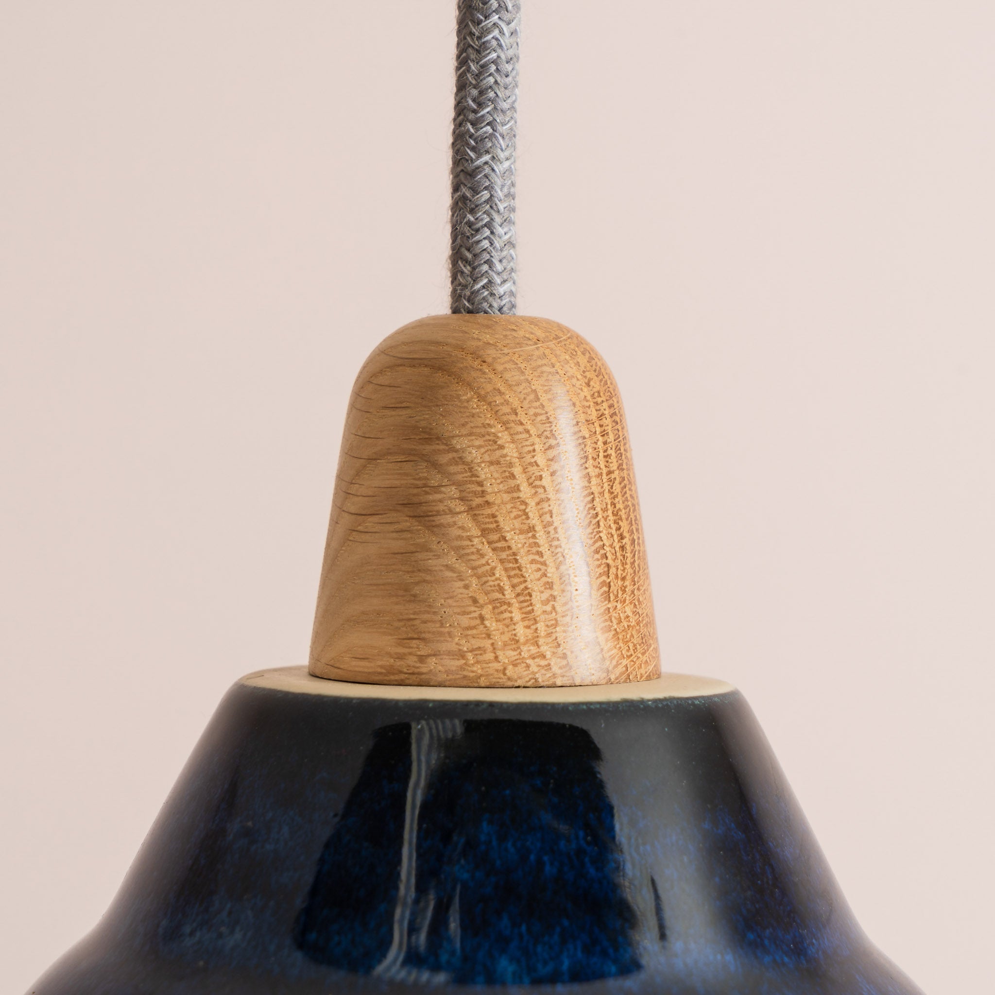 Blue Small Element Pendant Light in Ceramic and Oak