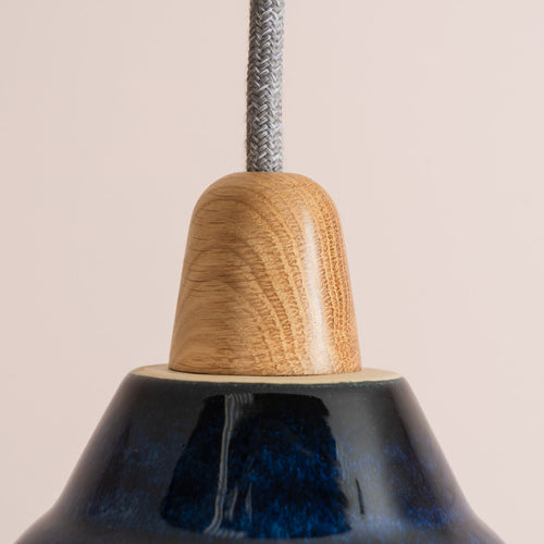 Blue Small Element Pendant Light in Ceramic and Oak