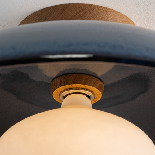 Blue XL Dawn Flush Mount Ceiling Light in Ceramic and Oak
