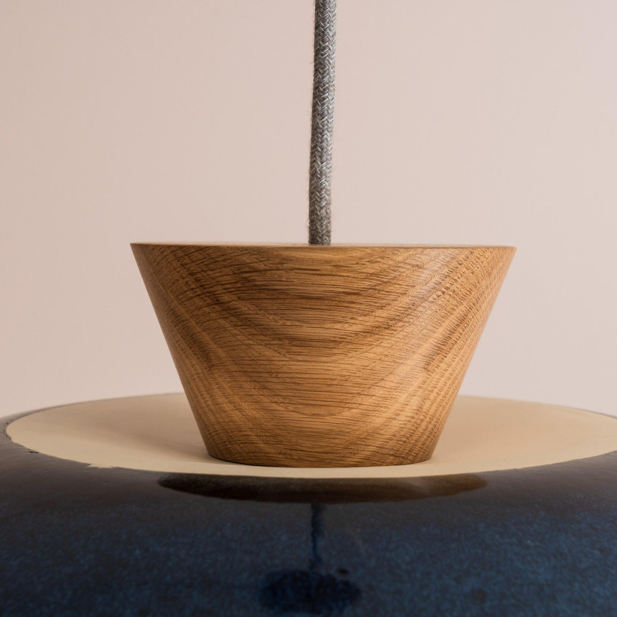 Blue XL Dawn Pendant Light in Ceramic and Oak