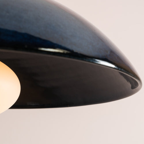 Blue XL Dawn Pendant Light in Ceramic and Oak