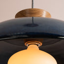 Blue XL Dawn Pendant Light in Ceramic and Oak