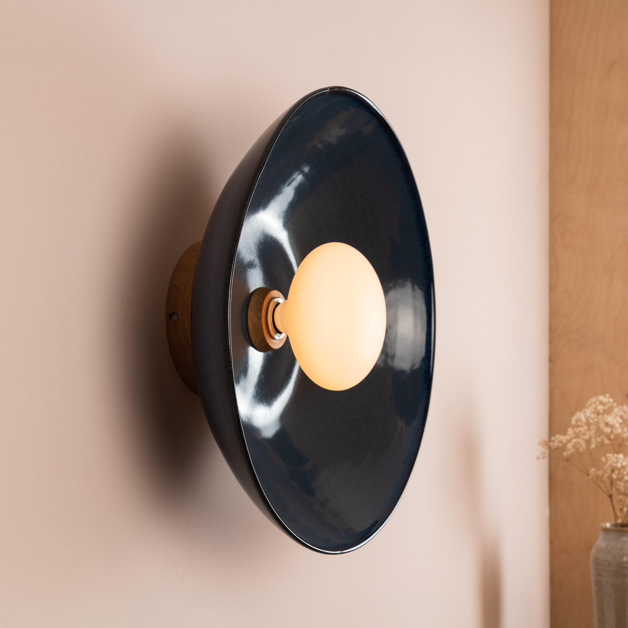 Blue XL Dawn Wall Light Sconce in Ceramic and Oak