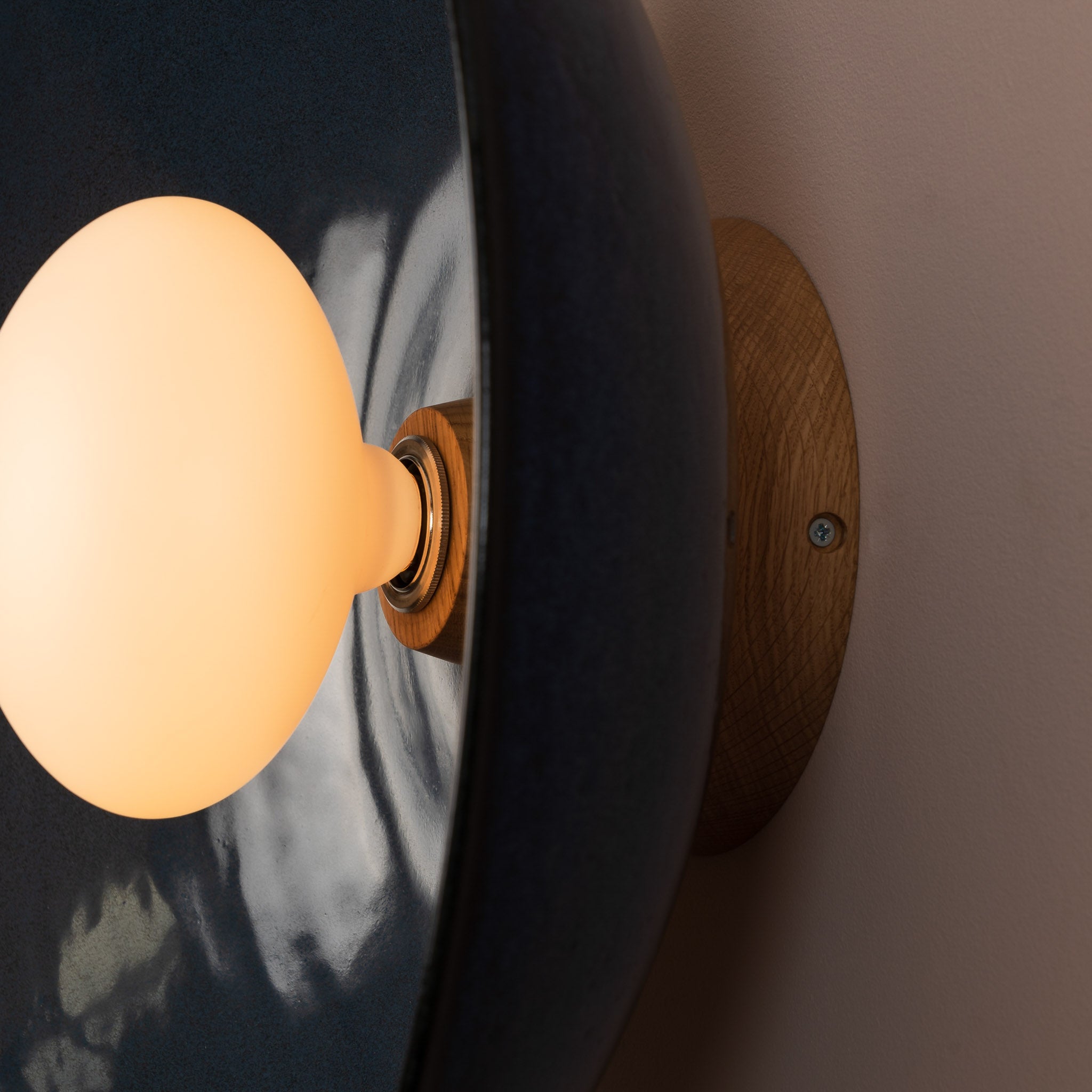 Blue XL Dawn Wall Light Sconce in Ceramic and Oak