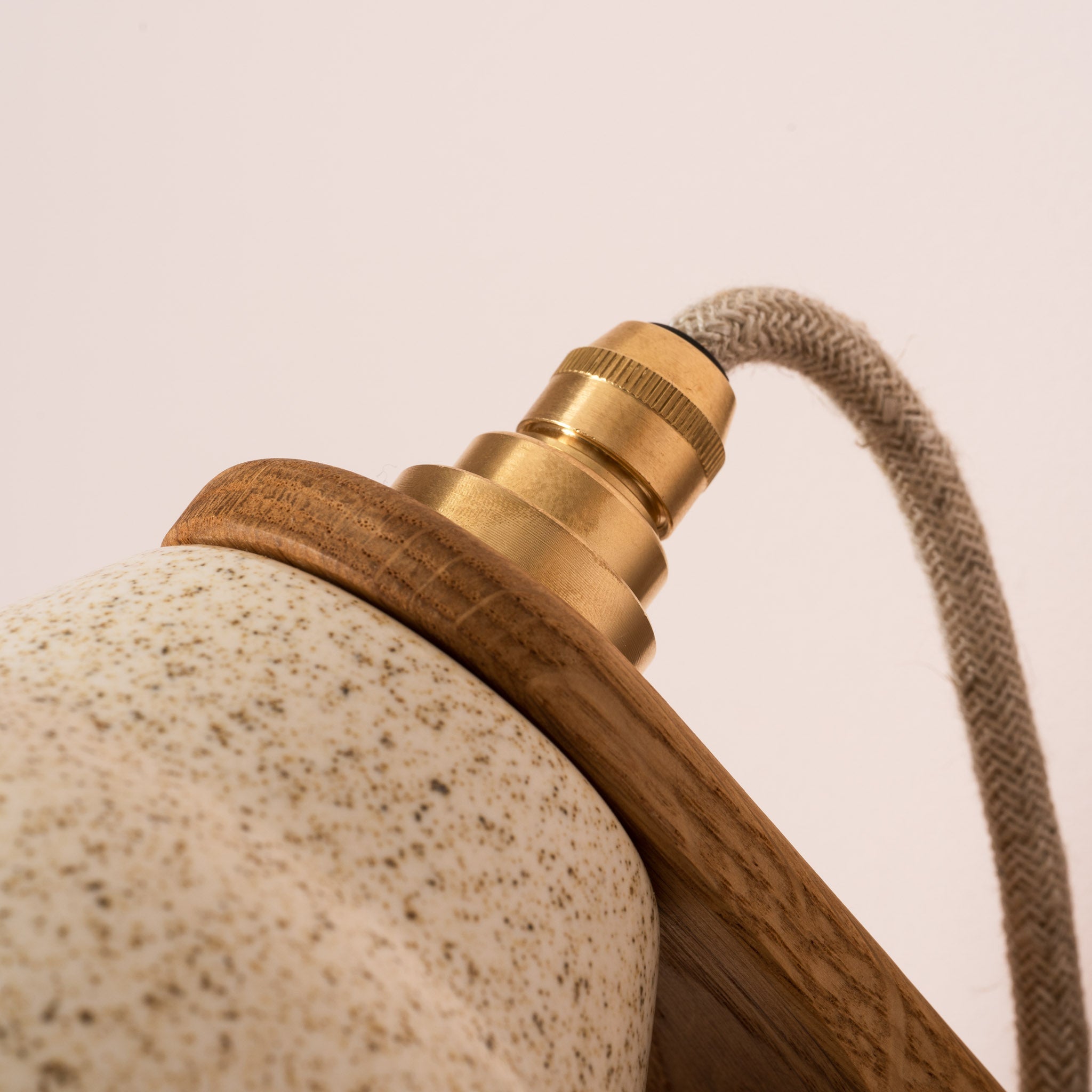 Speckled Cream Gloss Element Wall Light in Ceramic and Oak