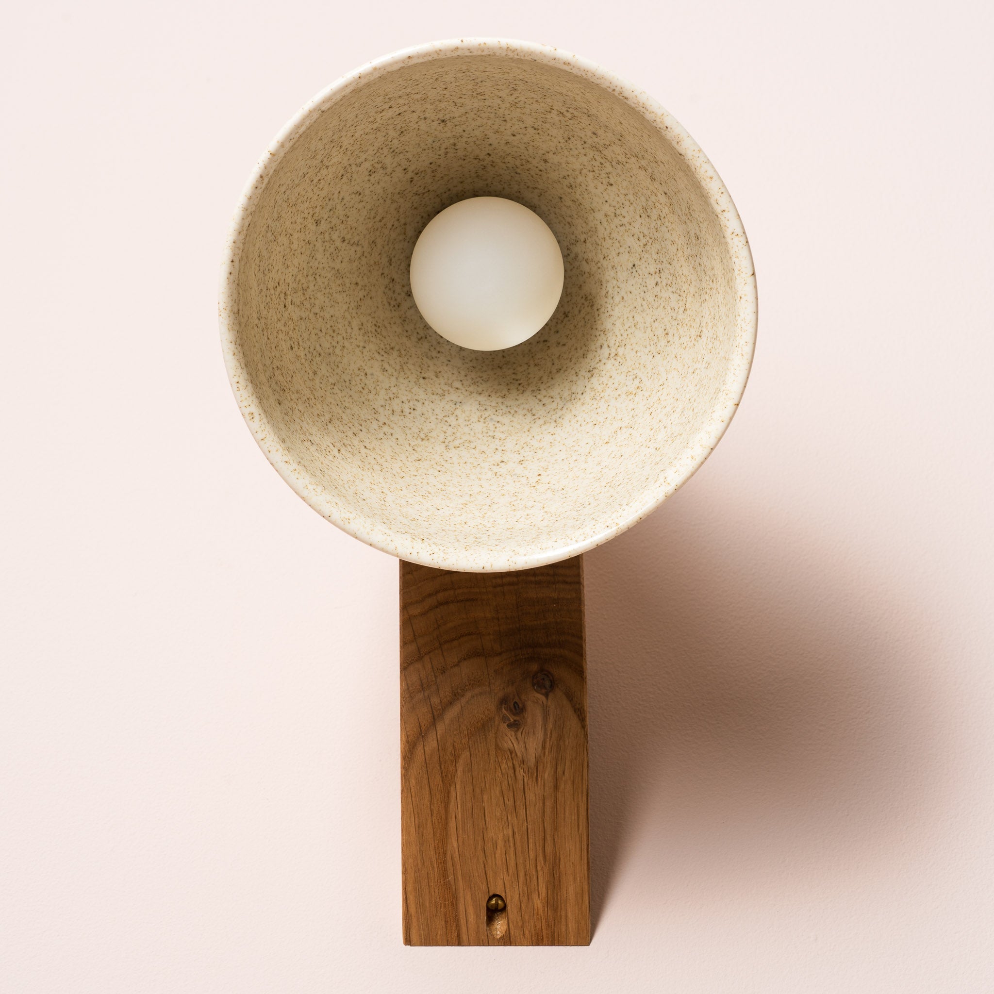 Speckled Cream Gloss Element Wall Light in Ceramic and Oak