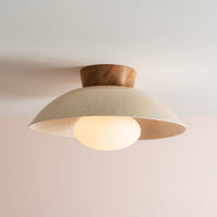 Speckled Cream Gloss Dawn Flush Mount Ceiling Light in Ceramic and Oak