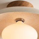 Speckled Cream Gloss Dawn Flush Mount Ceiling Light in Ceramic and Oak