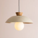 Speckled Cream Gloss Dawn Pendant Light in Ceramic and Oak