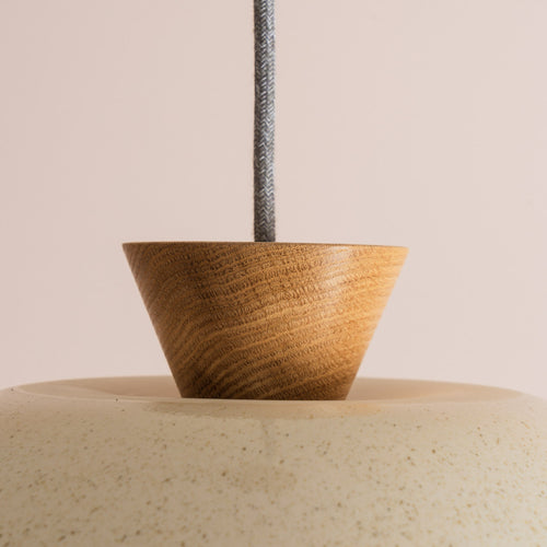 Speckled Cream Gloss Dawn Pendant Light in Ceramic and Oak
