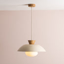 Speckled Cream Gloss Dawn Pendant Light in Ceramic and Oak