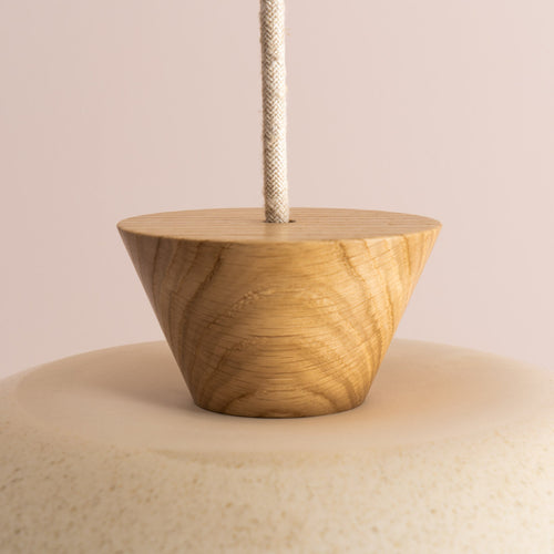 Speckled Cream Gloss Dawn Pendant Light in Ceramic and Oak