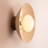 Speckled Cream Gloss Dawn Wall Light Sconce in Ceramic and Oak