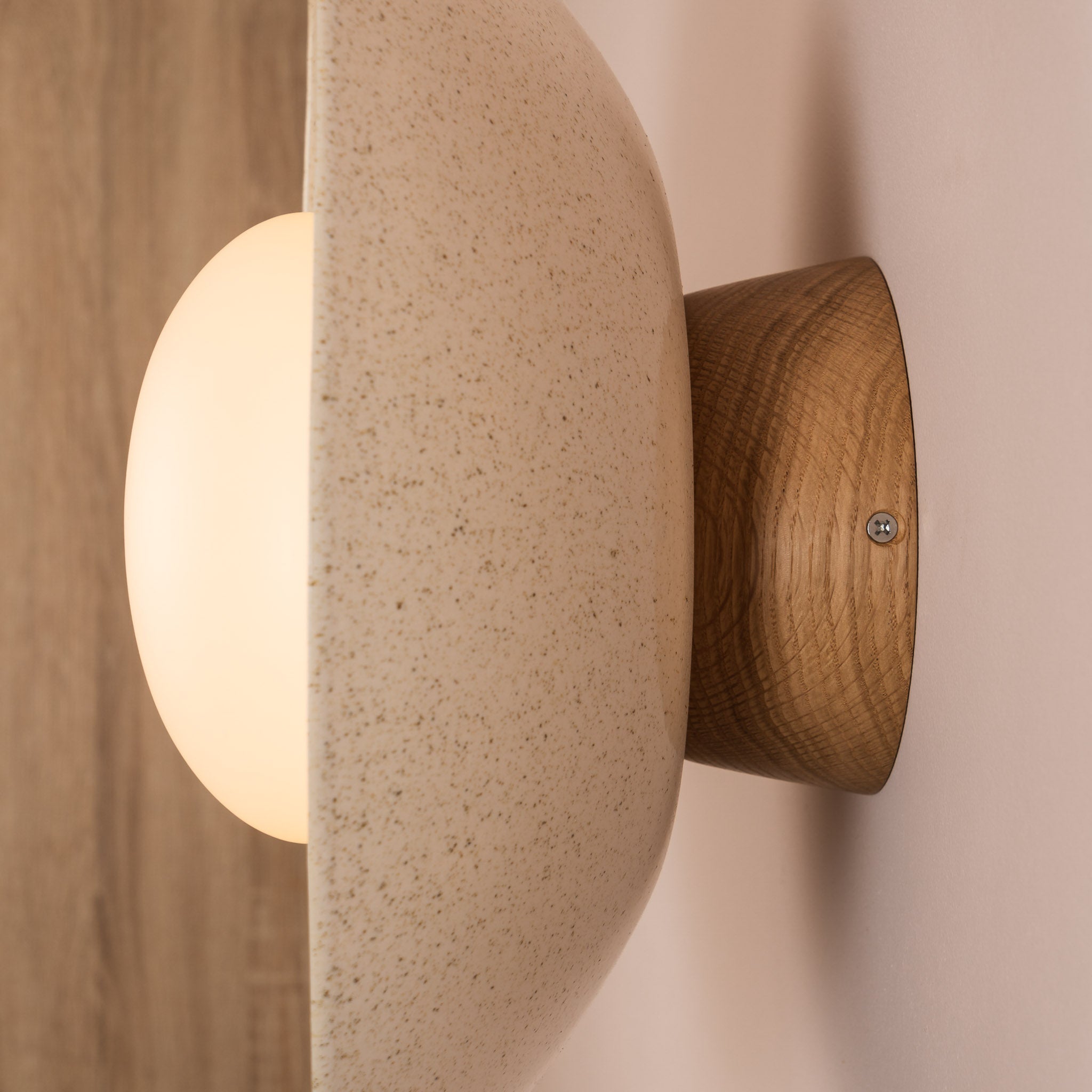 Speckled Cream Gloss Dawn Wall Light Sconce in Ceramic and Oak