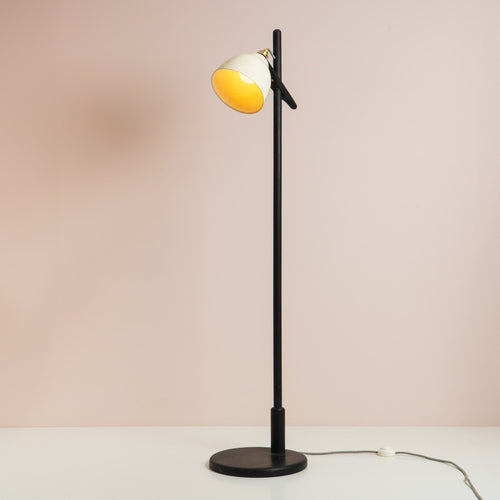 Speckled Cream Gloss Element Floor Lamp in Solid Oak Wood and Ceramic