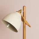 Speckled Cream Gloss Element Floor Lamp in Solid Oak Wood and Ceramic