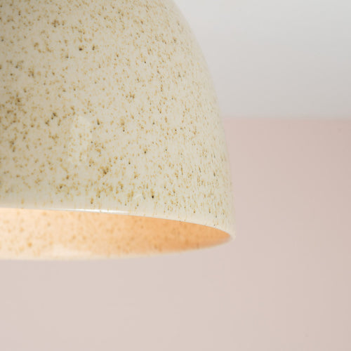 Speckled Cream Gloss Element Flush Mount Ceiling Light in Ceramic and Oak