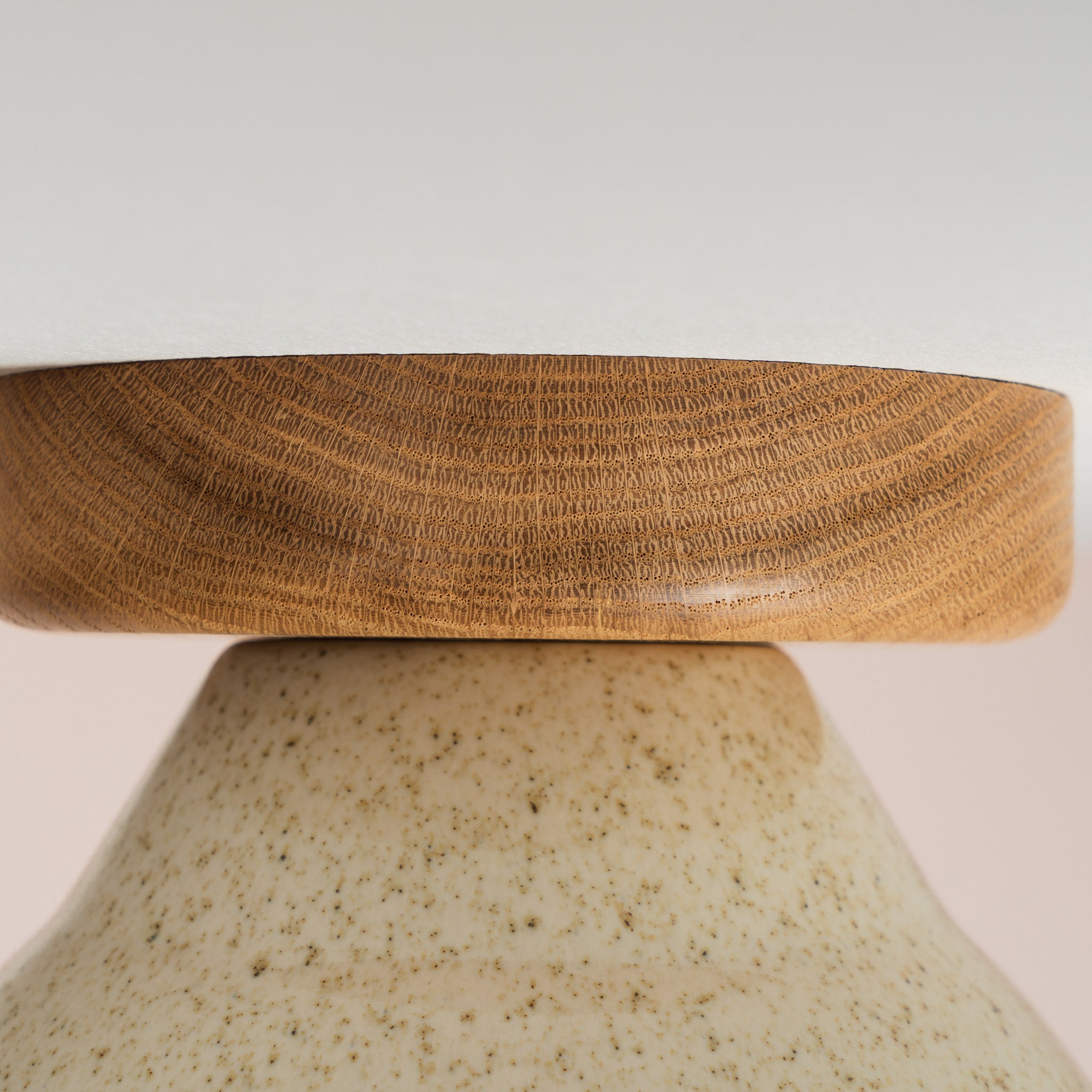 Speckled Cream Gloss Element Flush Mount Ceiling Light in Ceramic and Oak