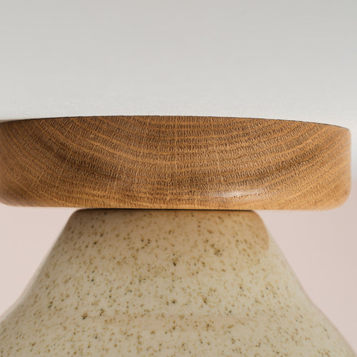 Speckled Cream Gloss Element Flush Mount Ceiling Light in Ceramic and Oak